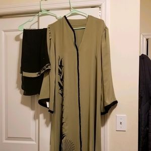 Olive Green Abaya with Black Scarf